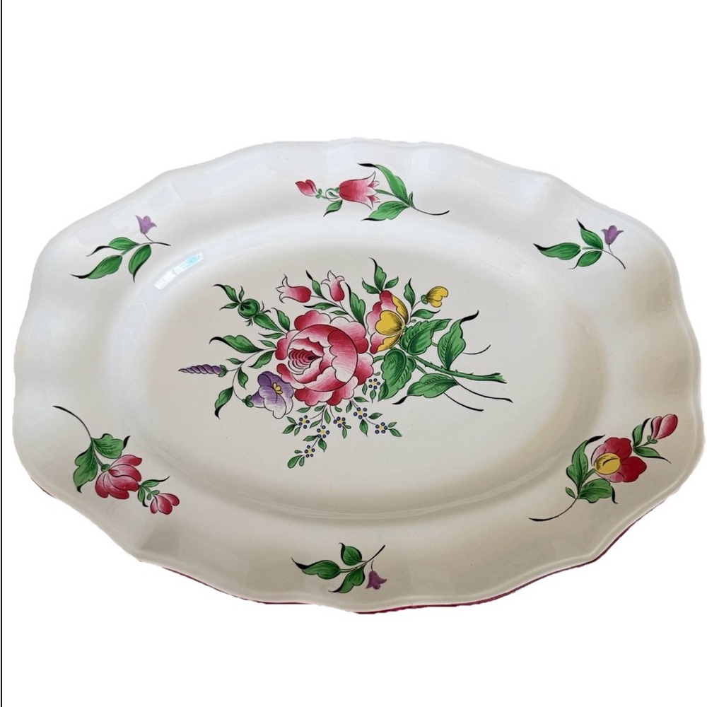 K&G Luneville Old Strasbourg French Faience Pink Floral‎ Serving Platter 14.25"